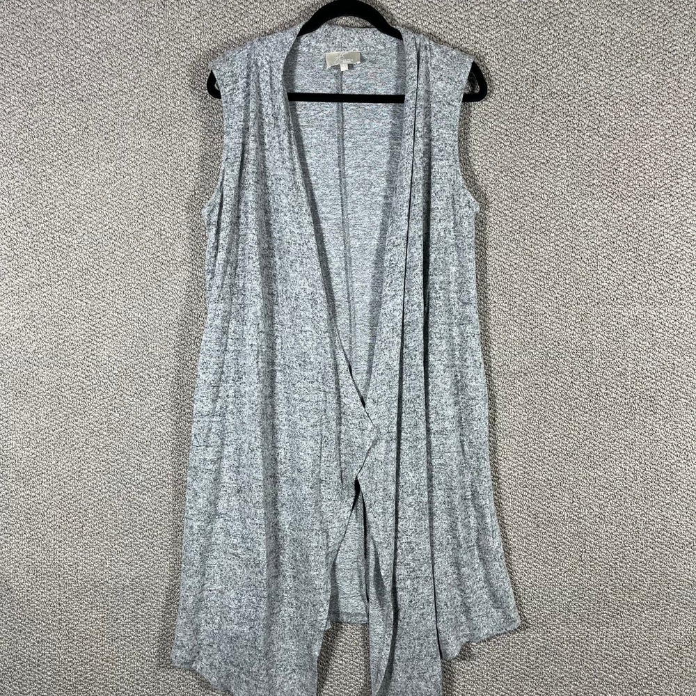 Joan Vass New York Cardigan Sweater Women Large Gray Open Drape Front Sleeveless